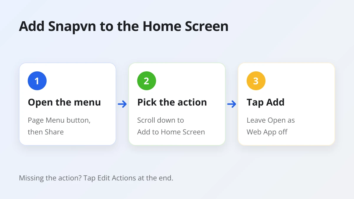 How to add Snapvn to the iPhone Home Screen from Safari in three steps